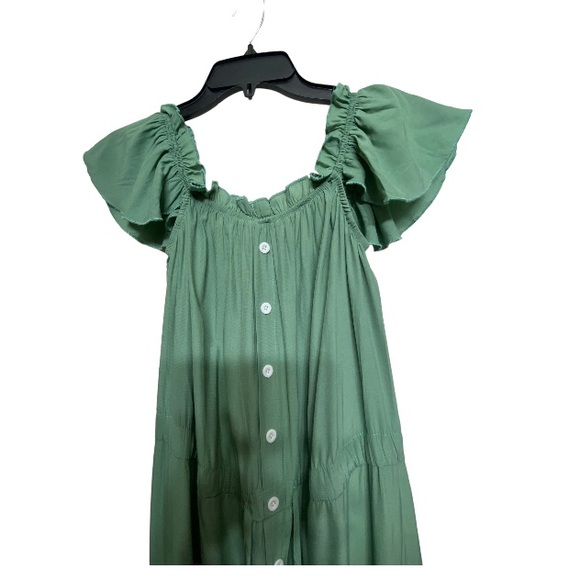 ANNA-KACI Frilled Ruffle Off The Shoulder Sage Green Maxi Dress. Sz: Medium - Picture 6 of 16